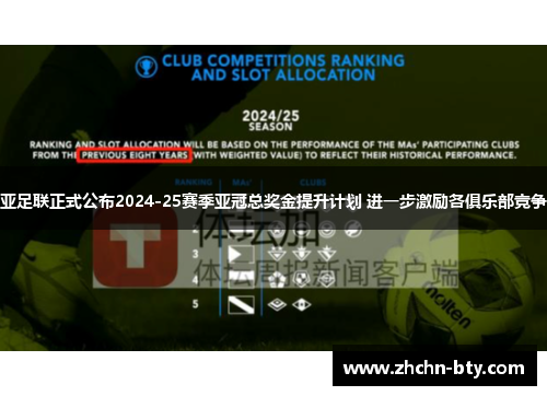 亚足联正式公布2024-25赛季亚冠总奖金提升计划 进一步激励各俱乐部竞争