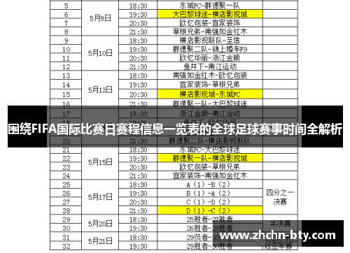 围绕FIFA国际比赛日赛程信息一览表的全球足球赛事时间全解析